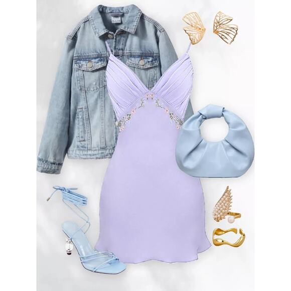 House of CB Christa Embroidered Lavender Mini Dress Size XS Extra Small - Picture 9 of 9